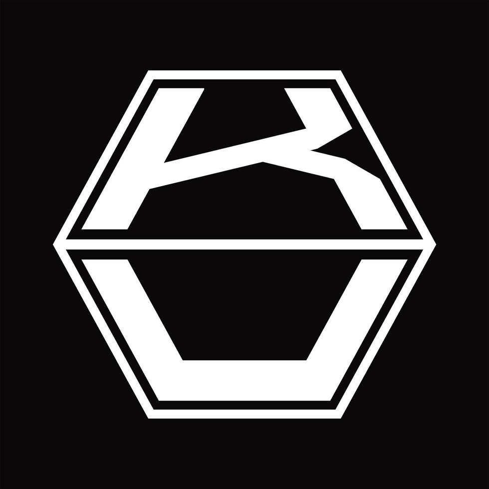 KU Logo monogram with hexagon shape up and down design template vector