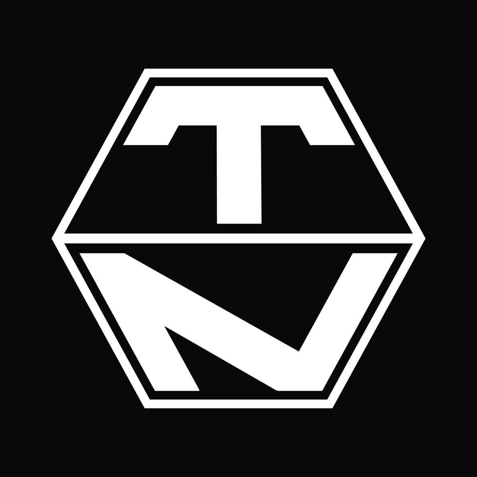 monograma del logotipo tn con plantilla de diseño de forma hexagonal hacia arriba y hacia abajo vector