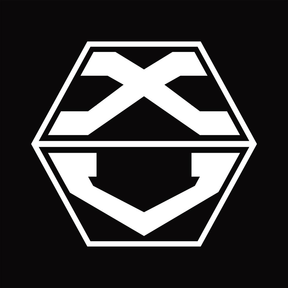 XV Logo monogram with hexagon shape up and down design template vector