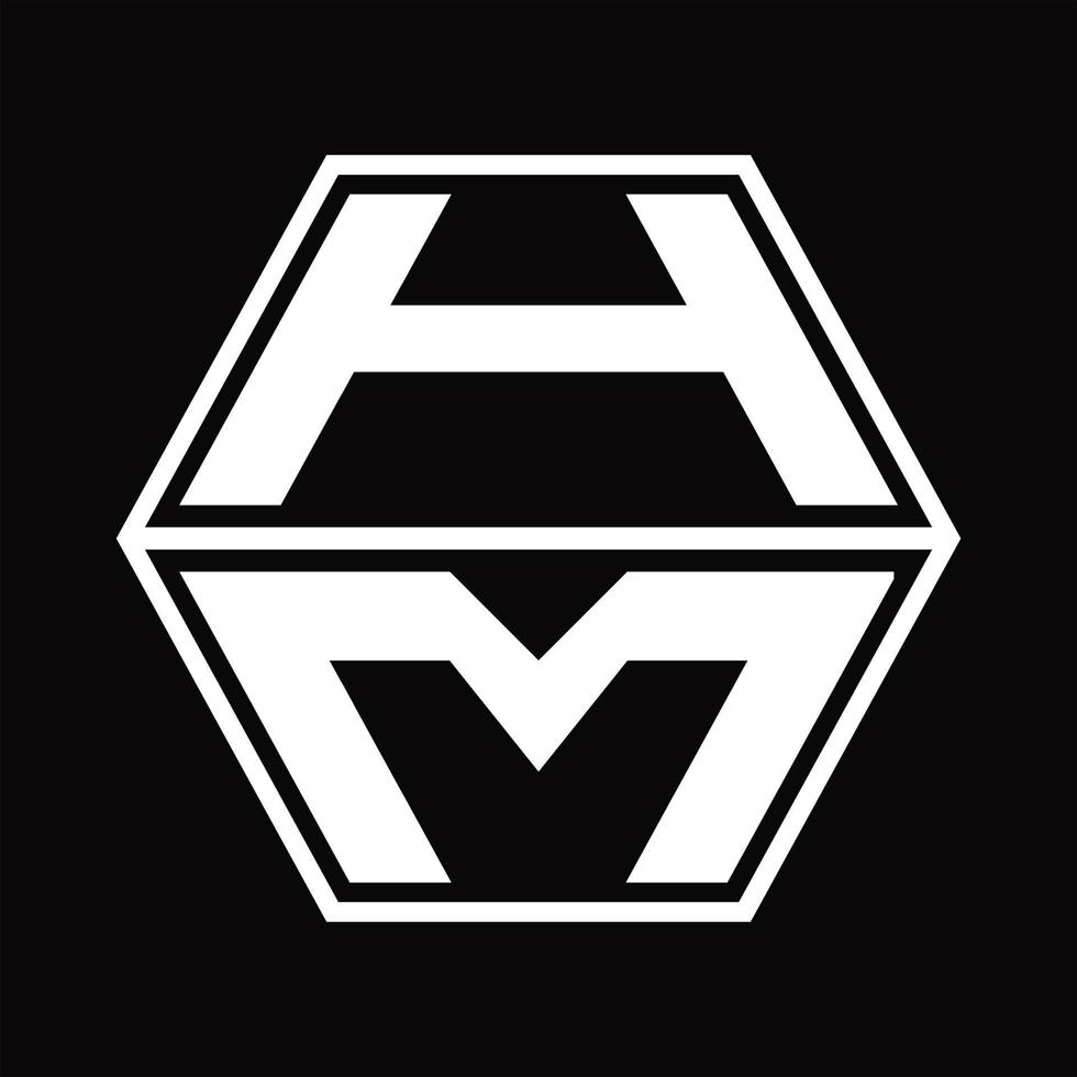 HM Logo monogram with hexagon shape up and down design template vector