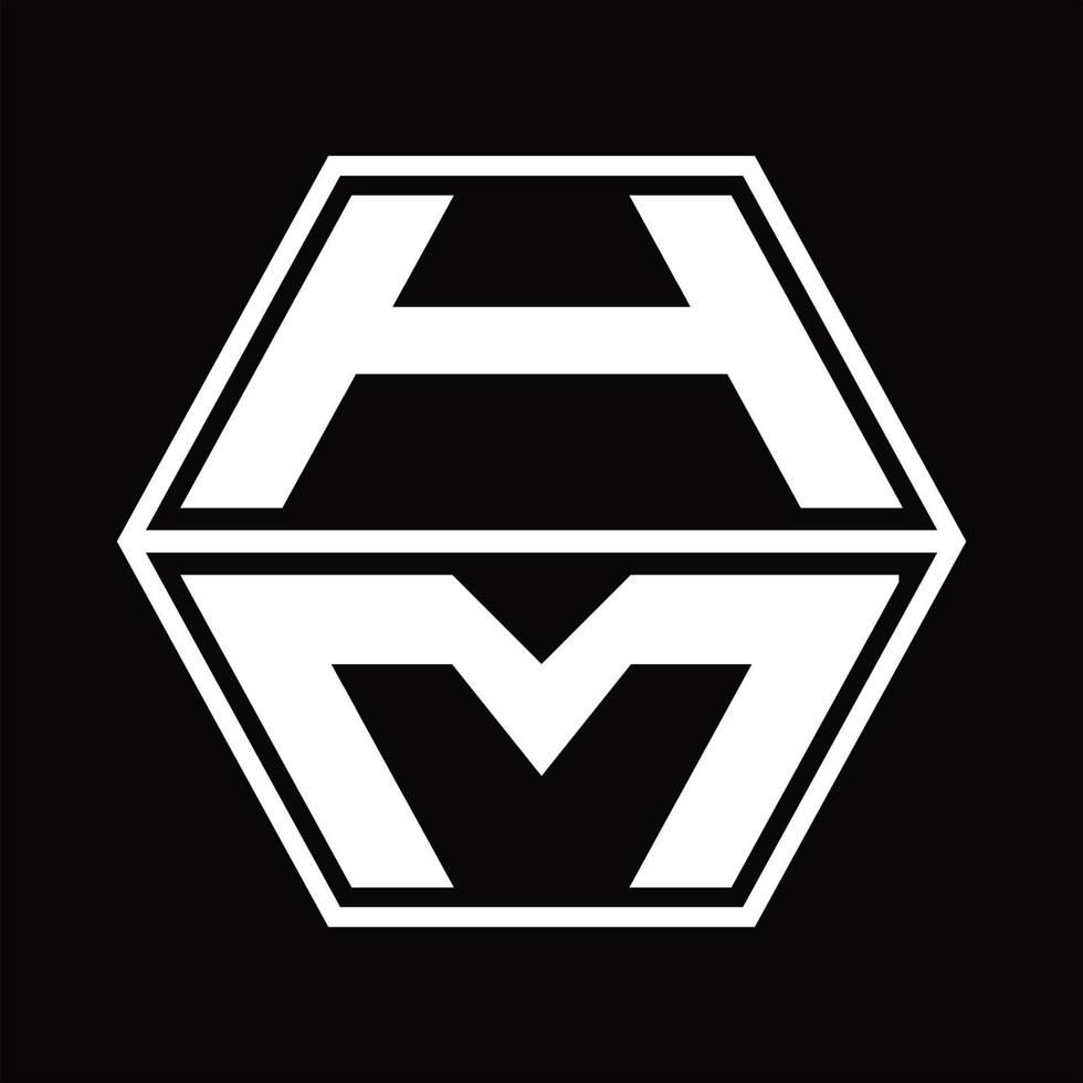 monograma del logotipo de hm con plantilla de diseño de forma hexagonal hacia arriba y hacia abajo vector