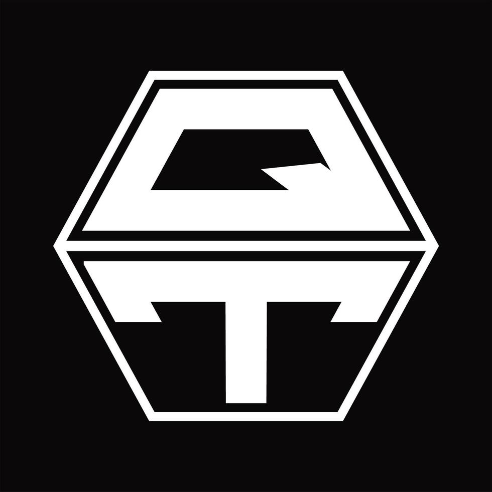 monograma del logotipo qt con plantilla de diseño de forma hexagonal hacia arriba y hacia abajo vector