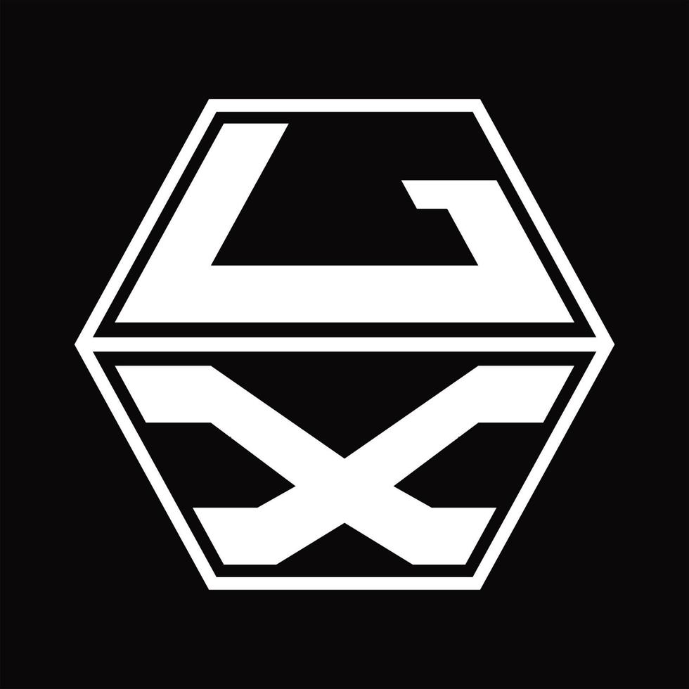 monograma del logotipo lx con plantilla de diseño de forma hexagonal hacia arriba y hacia abajo vector