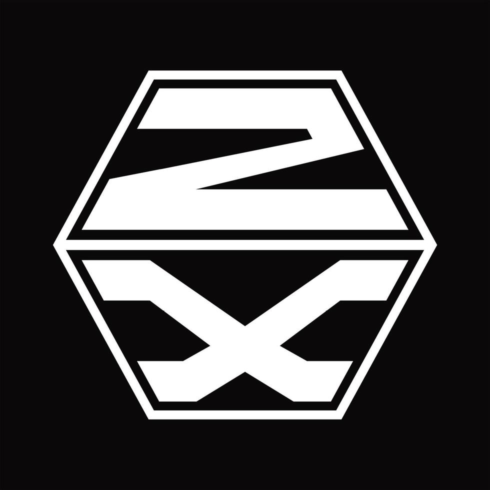 monograma del logotipo zx con plantilla de diseño de forma hexagonal hacia arriba y hacia abajo vector