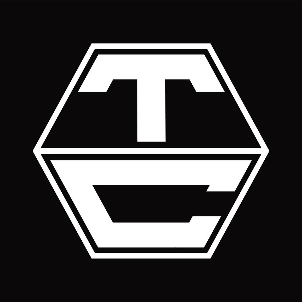 monograma del logotipo tc con plantilla de diseño de forma hexagonal hacia arriba y hacia abajo vector