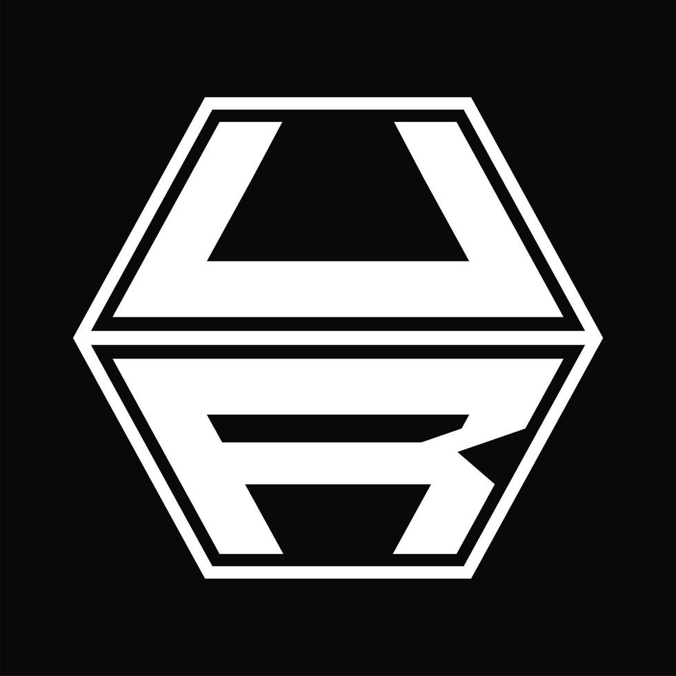 monograma del logotipo de ur con plantilla de diseño de forma hexagonal hacia arriba y hacia abajo vector