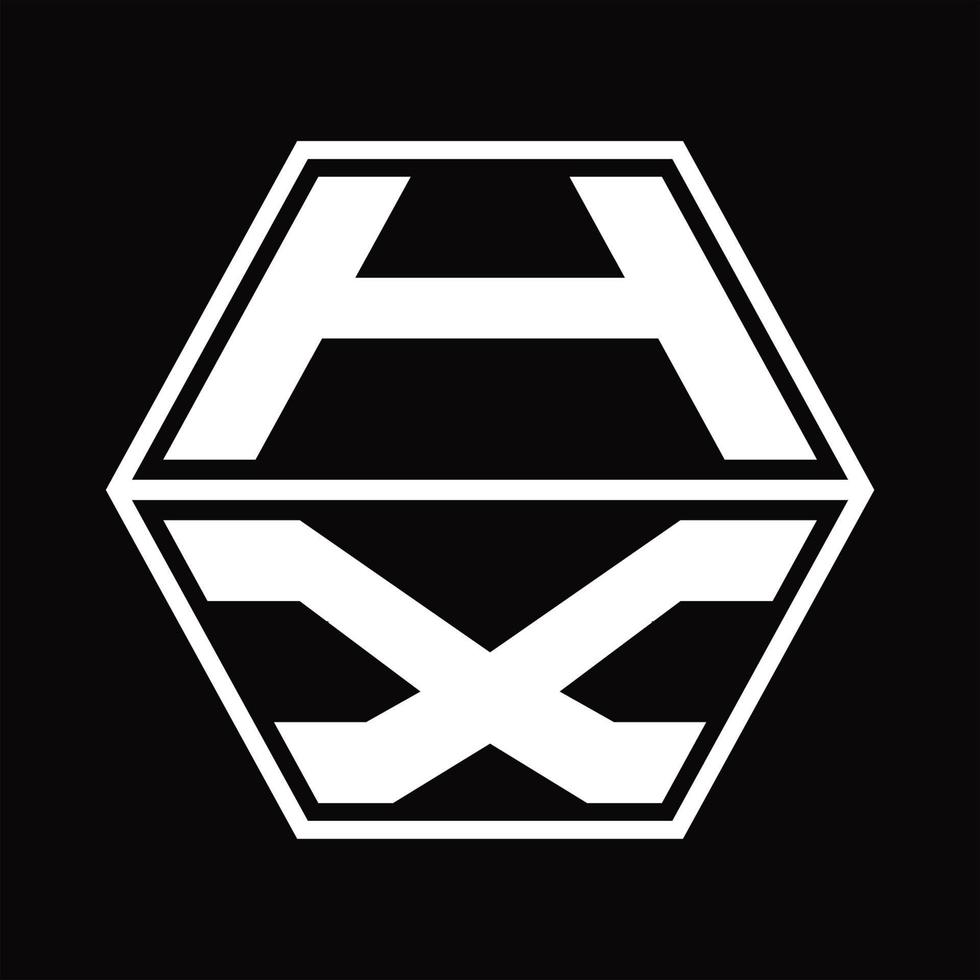 monograma del logotipo hx con plantilla de diseño de forma hexagonal hacia arriba y hacia abajo vector