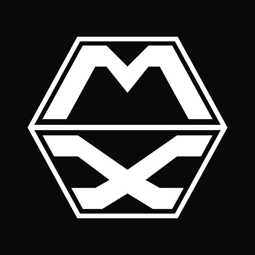monograma del logotipo mx con plantilla de diseño de forma hexagonal hacia arriba y hacia abajo vector