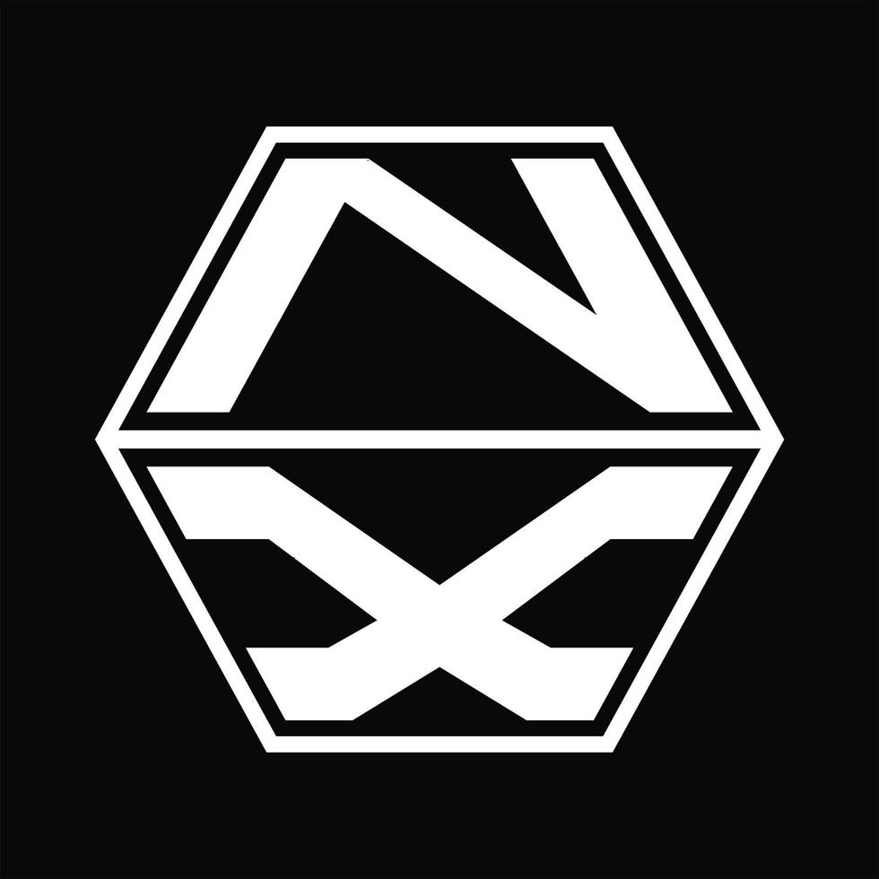 monograma del logotipo nx con plantilla de diseño de forma hexagonal hacia arriba y hacia abajo vector