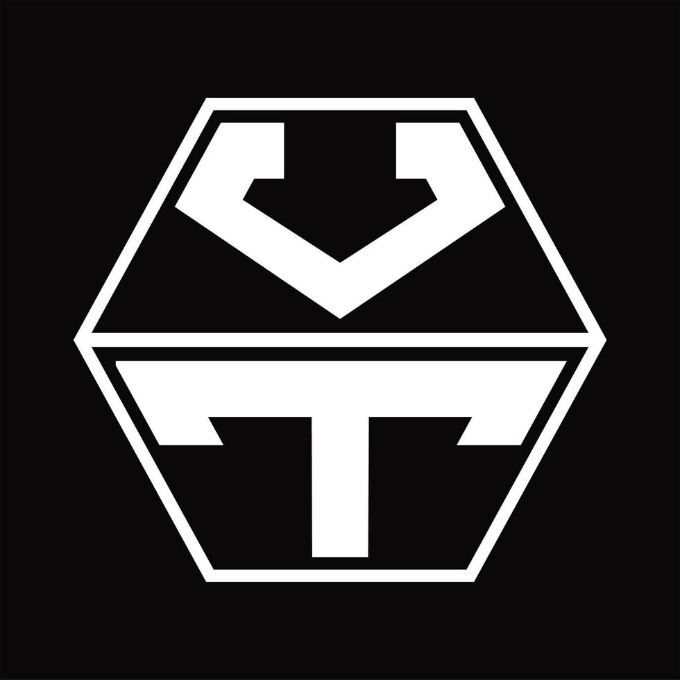 VT Logo monogram with hexagon shape up and down design template vector