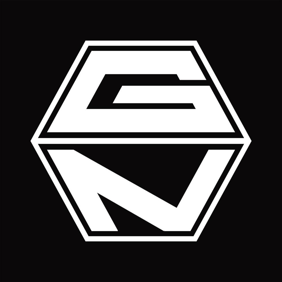 monograma del logotipo gn con plantilla de diseño de forma hexagonal hacia arriba y hacia abajo vector