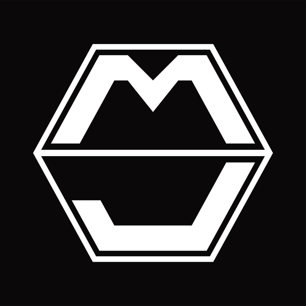 monograma del logotipo mj con plantilla de diseño de forma hexagonal hacia arriba y hacia abajo vector