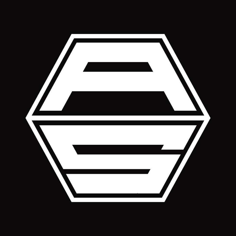 AS Logo monogram with hexagon shape up and down design template vector