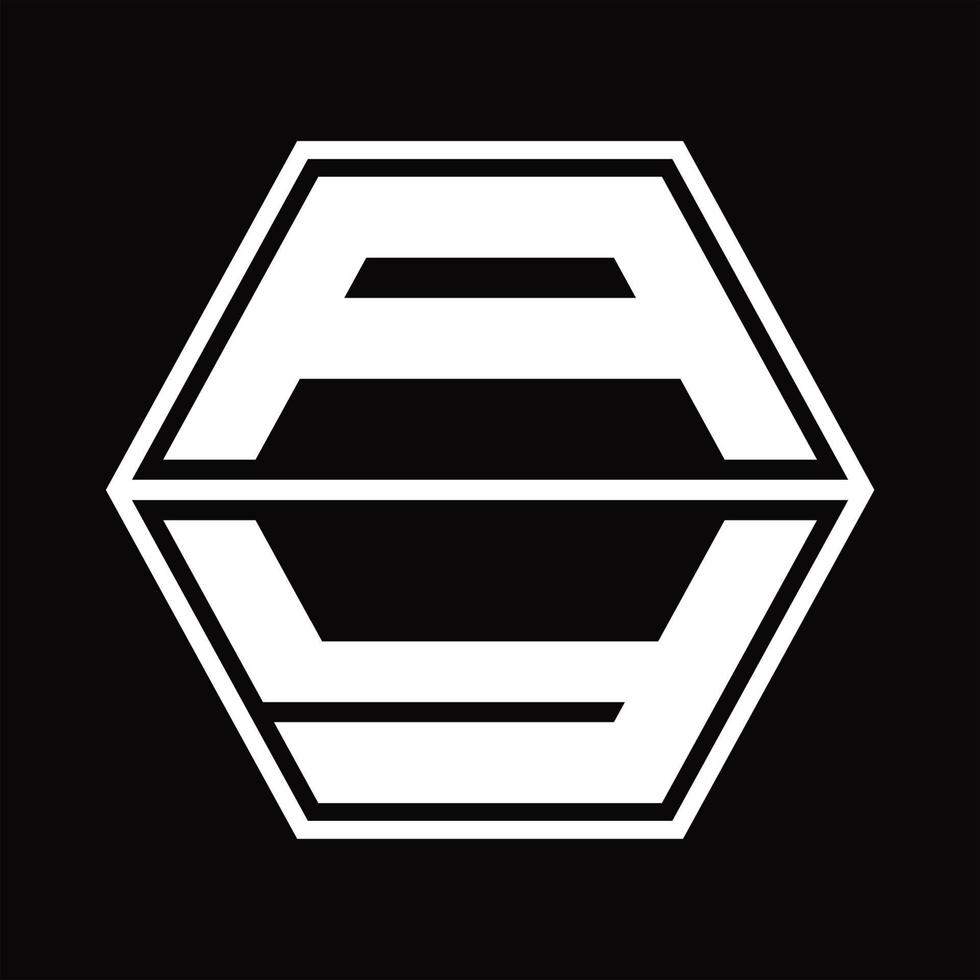 monograma del logotipo ay con plantilla de diseño de forma hexagonal hacia arriba y hacia abajo vector