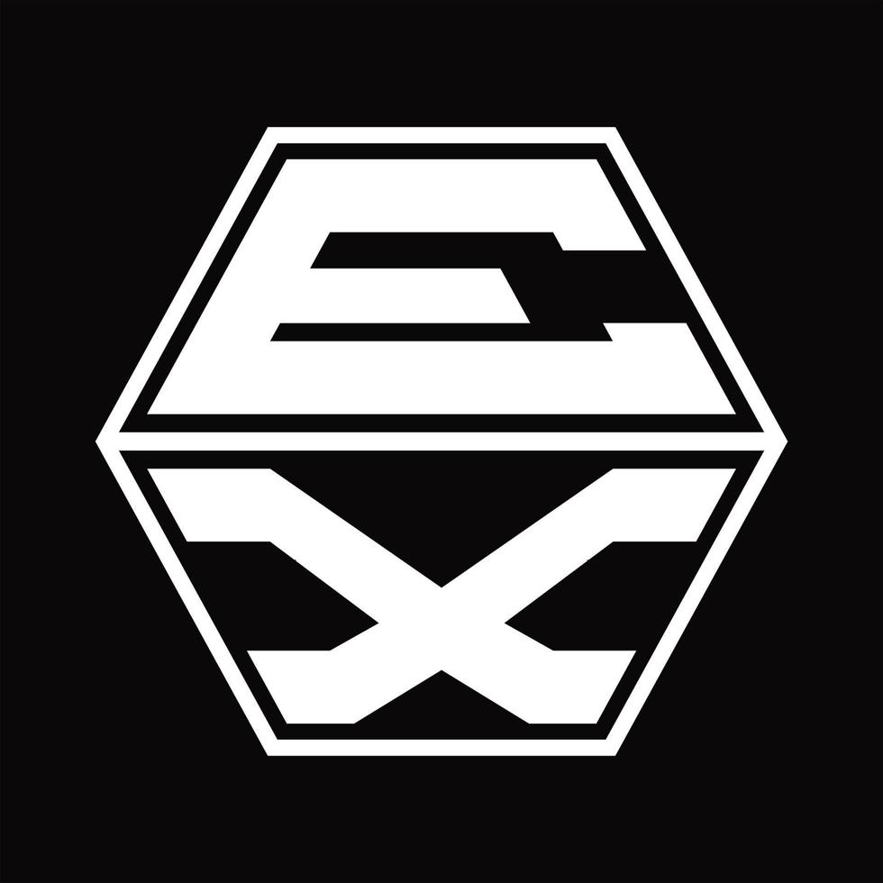 ex logo monograma con forma de hexágono hacia arriba y hacia abajo plantilla de diseño vector