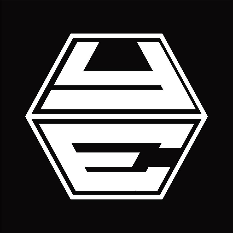 monograma del logotipo de ye con plantilla de diseño de forma hexagonal hacia arriba y hacia abajo vector