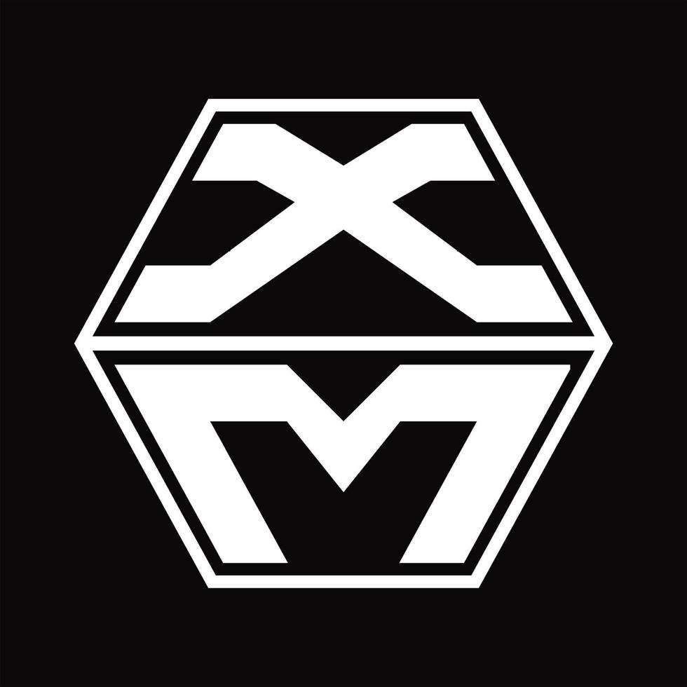 monograma del logotipo xm con plantilla de diseño de forma hexagonal hacia arriba y hacia abajo vector