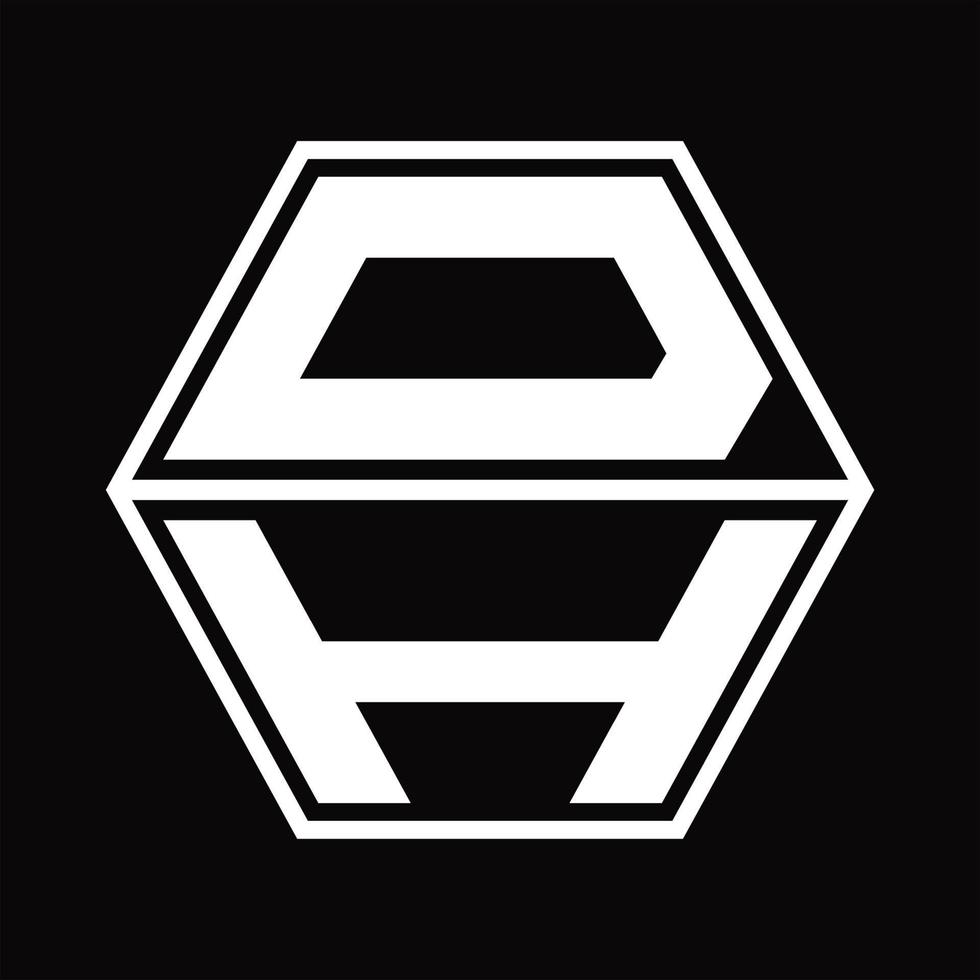 monograma del logotipo dh con plantilla de diseño de forma hexagonal hacia arriba y hacia abajo vector
