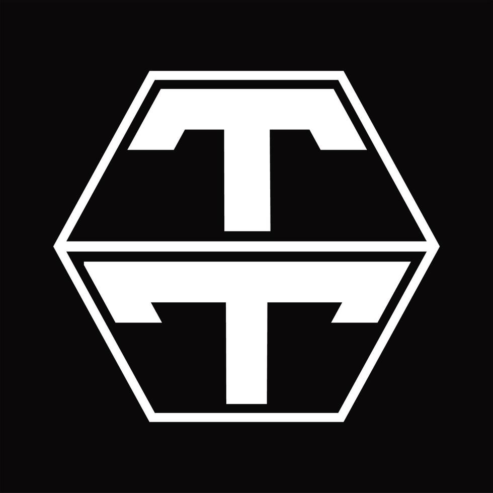 monograma del logotipo tt con plantilla de diseño de forma hexagonal hacia arriba y hacia abajo vector
