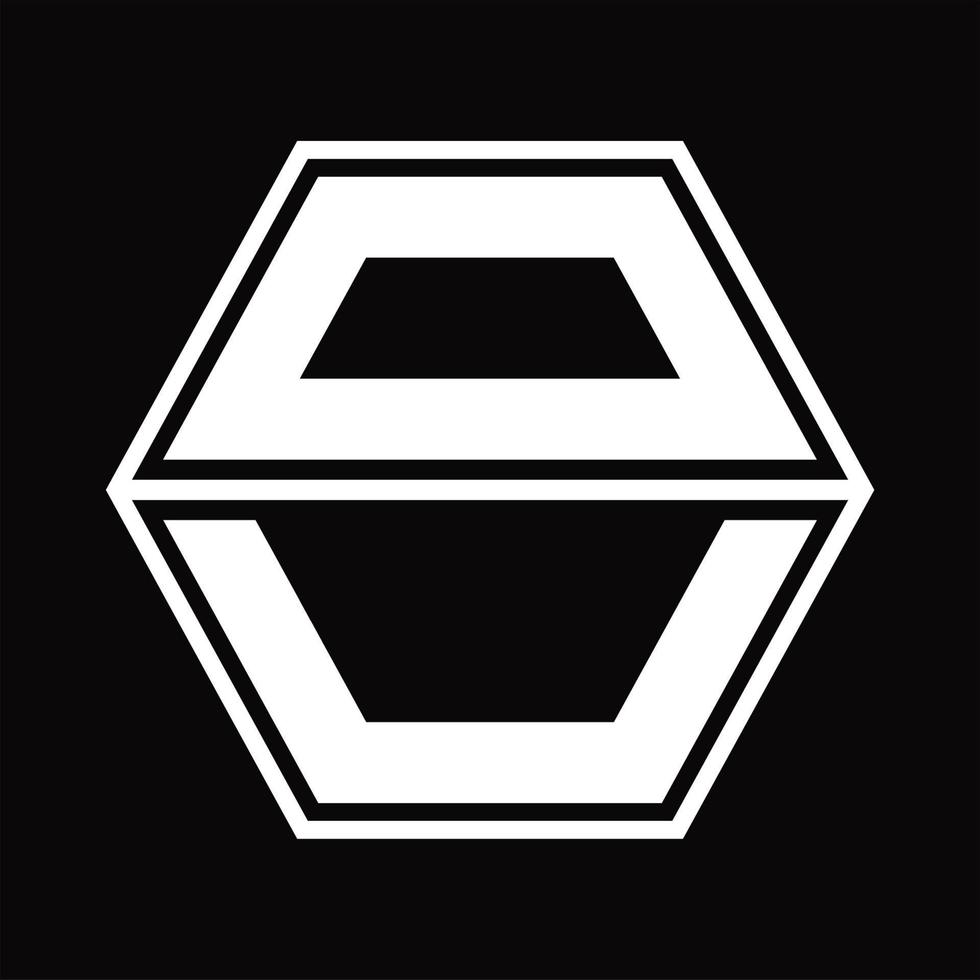 monograma del logotipo de ou con plantilla de diseño de forma hexagonal hacia arriba y hacia abajo vector