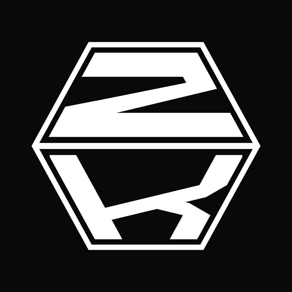 Monograma del logotipo zk con plantilla de diseño de forma hexagonal hacia arriba y hacia abajo vector