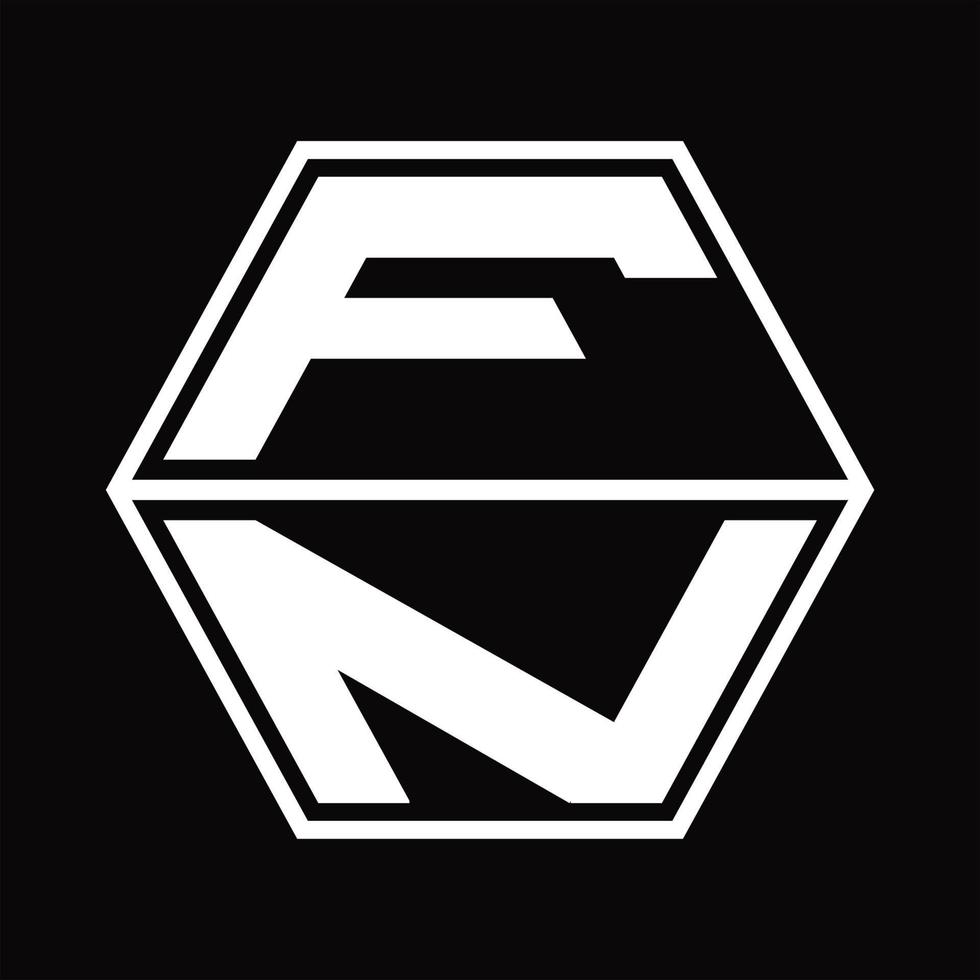 monograma del logotipo fn con plantilla de diseño de forma hexagonal hacia arriba y hacia abajo vector