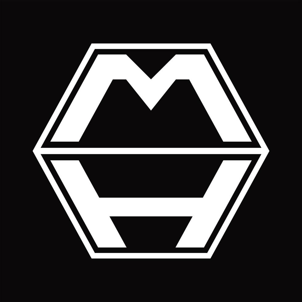 MH Logo monogram with hexagon shape up and down design template vector