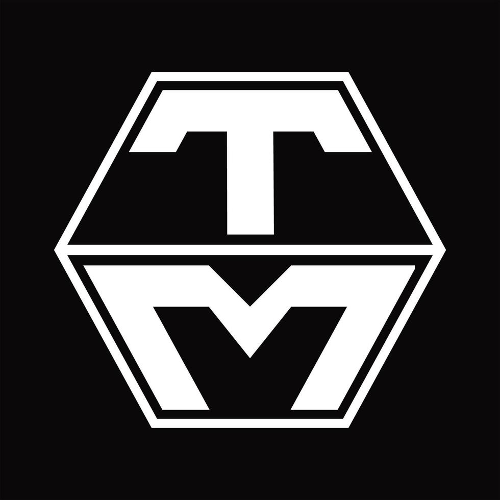 monograma del logotipo tm con plantilla de diseño de forma hexagonal hacia arriba y hacia abajo vector