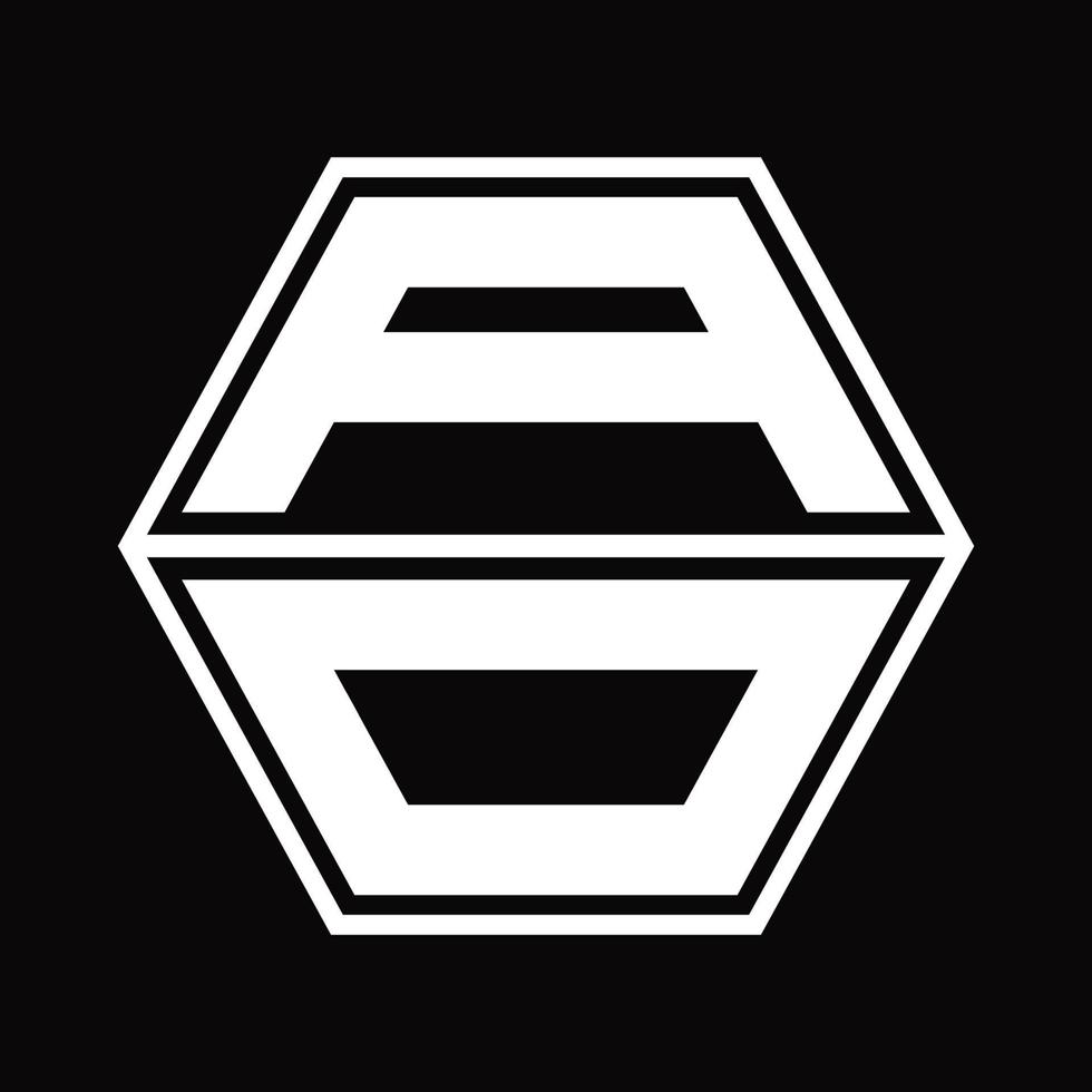 AO Logo monogram with hexagon shape up and down design template vector