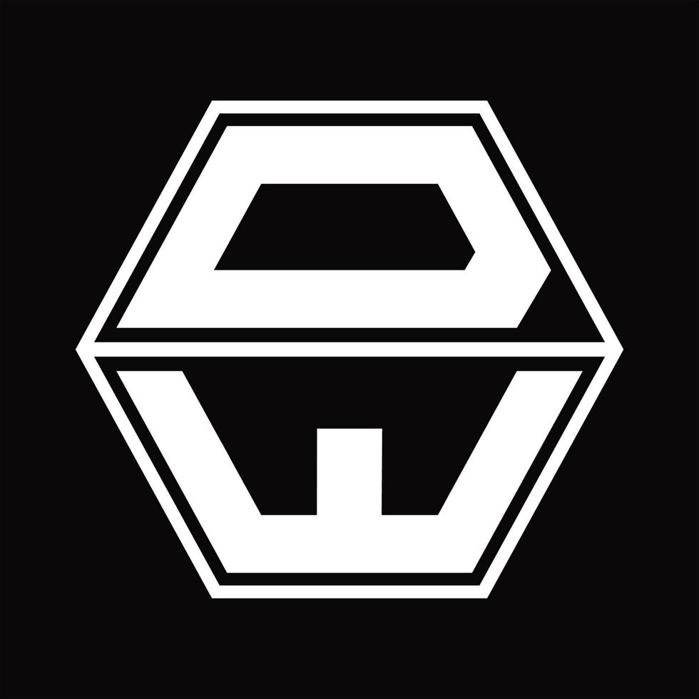 monograma del logotipo dw con plantilla de diseño de forma hexagonal hacia arriba y hacia abajo vector