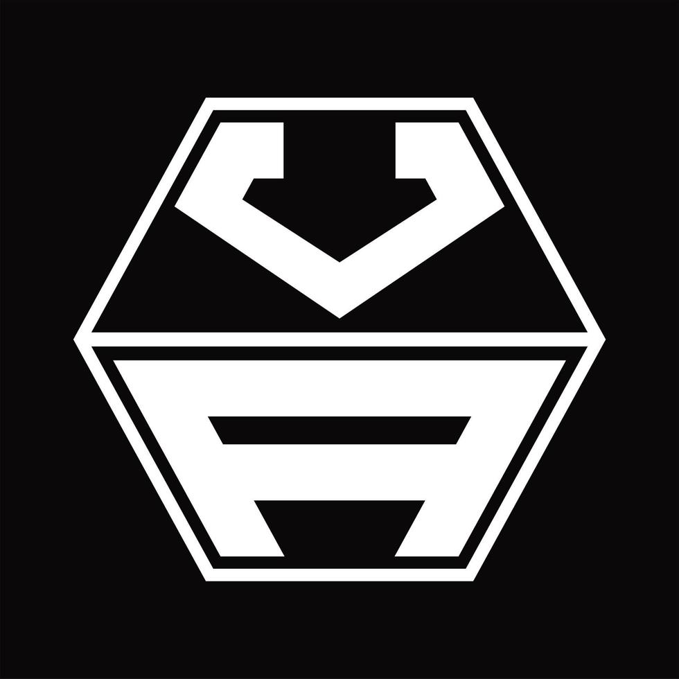 VA Logo monogram with hexagon shape up and down design template vector