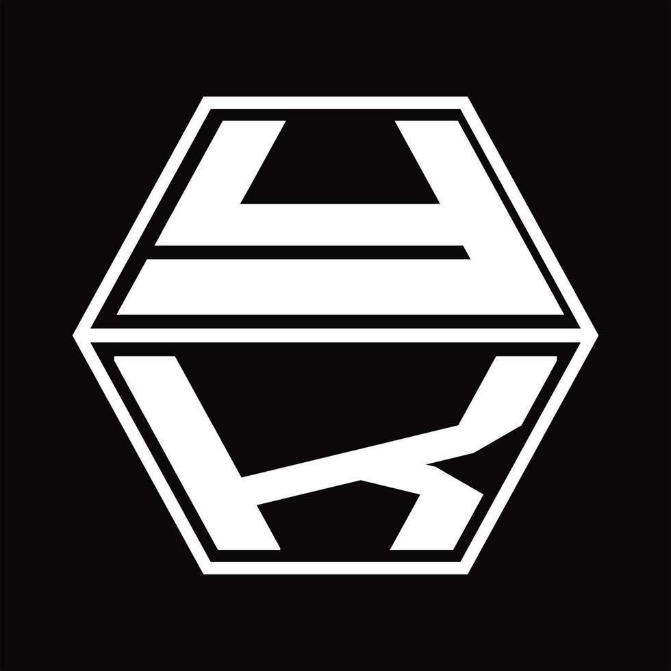 monograma del logotipo yk con plantilla de diseño de forma hexagonal hacia arriba y hacia abajo vector