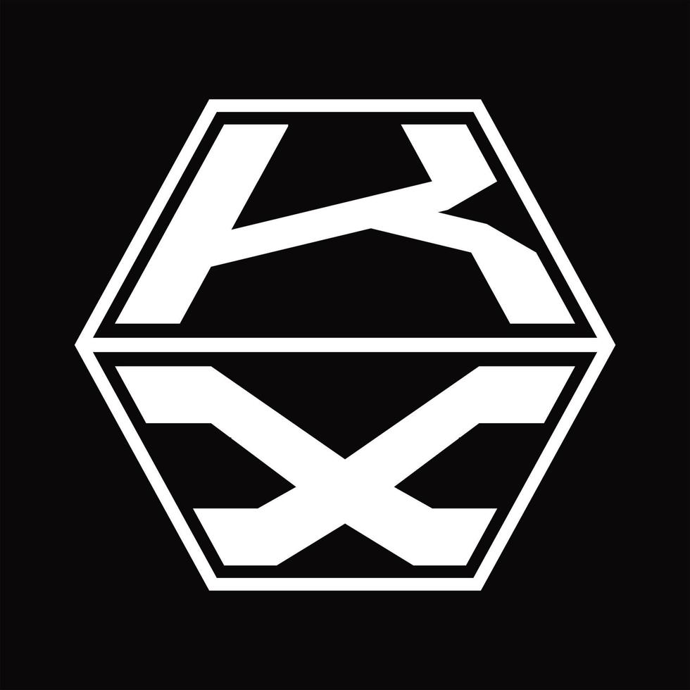 monograma del logotipo kx con plantilla de diseño de forma hexagonal hacia arriba y hacia abajo vector