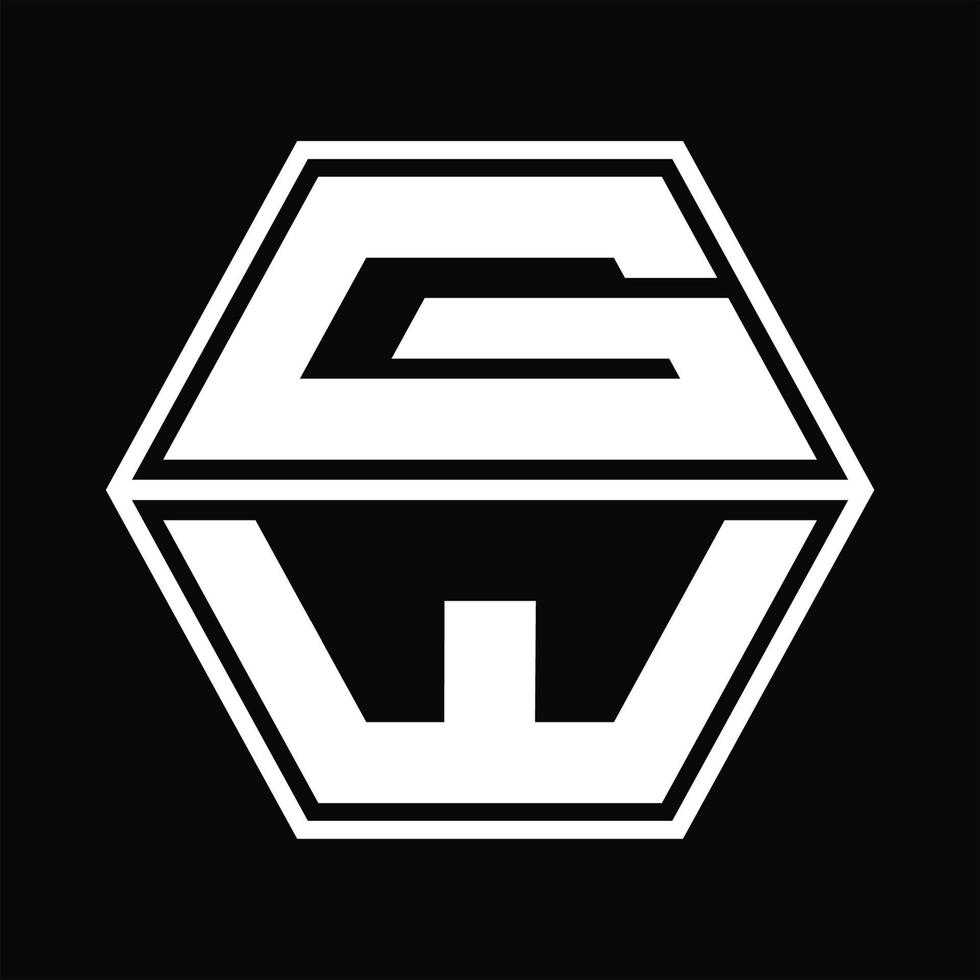 monograma del logotipo gw con plantilla de diseño de forma hexagonal hacia arriba y hacia abajo vector