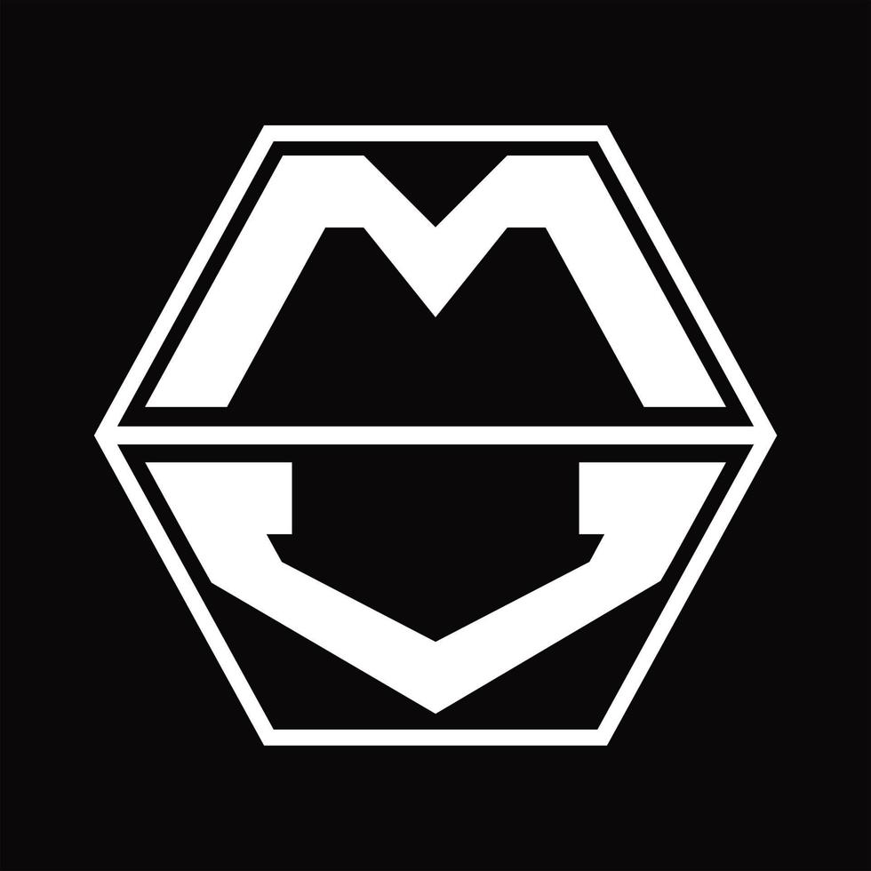 MV Logo monogram with hexagon shape up and down design template vector