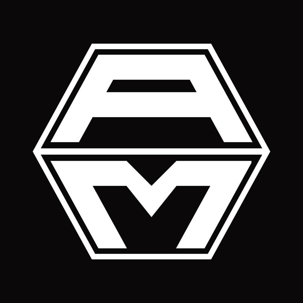 AM Logo monogram with hexagon shape up and down design template vector