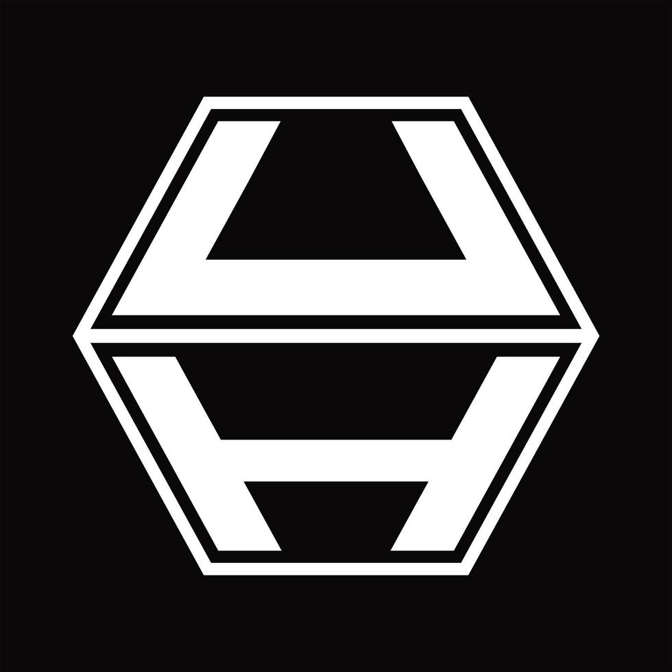 monograma del logotipo uh con plantilla de diseño de forma hexagonal hacia arriba y hacia abajo vector