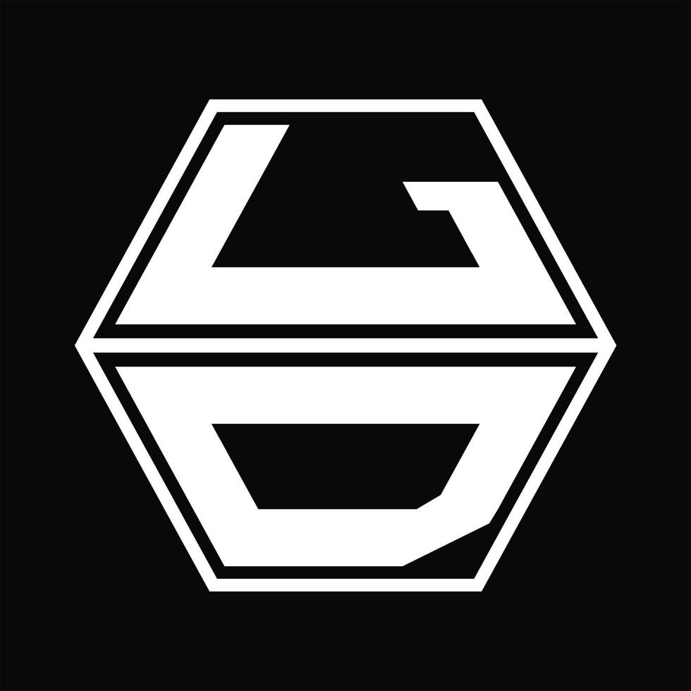 monograma de logotipo ld con plantilla de diseño de forma hexagonal hacia arriba y hacia abajo vector