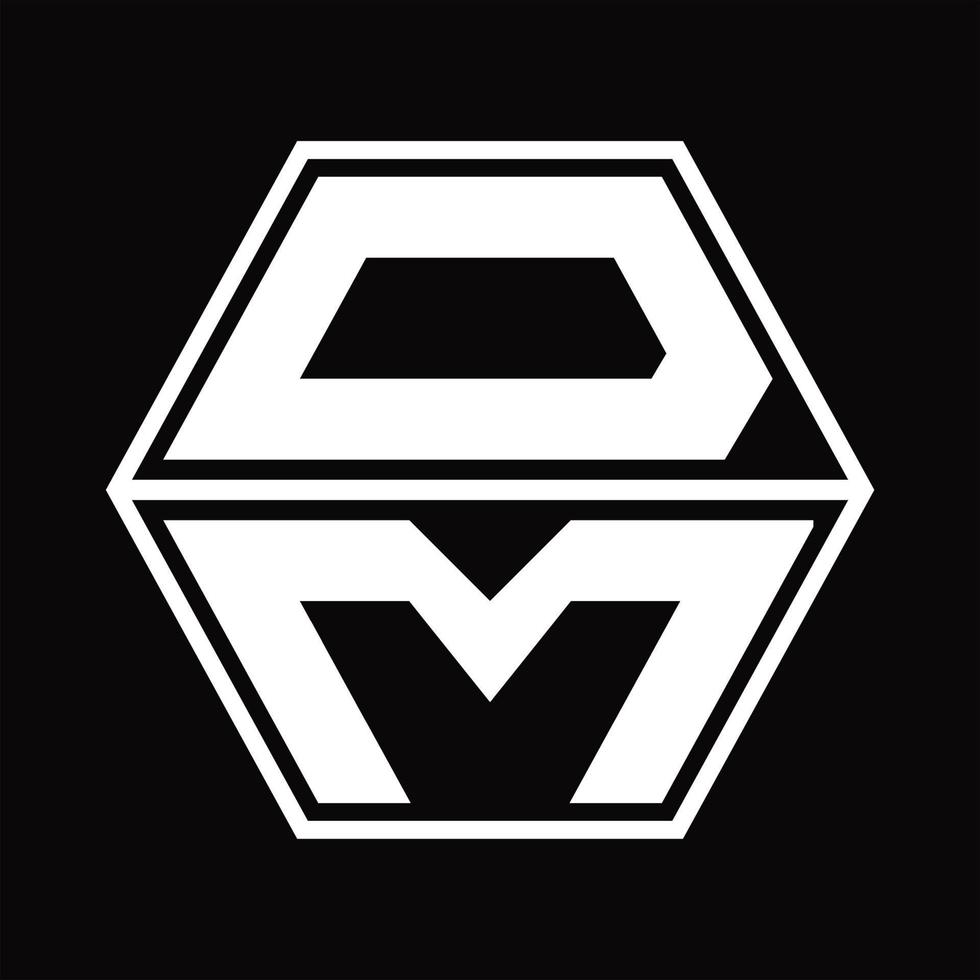 DM Logo monogram with hexagon shape up and down design template vector