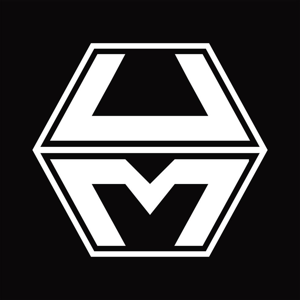 monograma del logotipo um con plantilla de diseño de forma hexagonal hacia arriba y hacia abajo vector