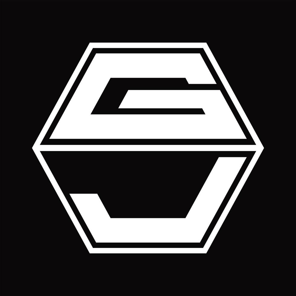 monograma del logotipo gj con plantilla de diseño de forma hexagonal hacia arriba y hacia abajo vector