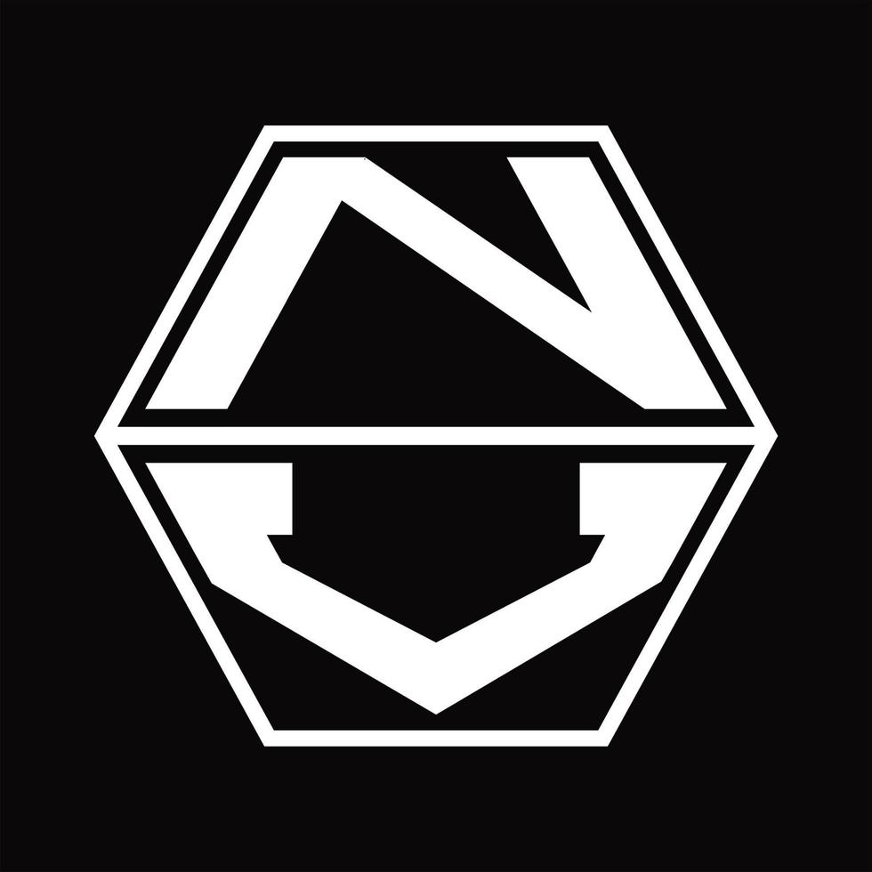 Monograma del logotipo nv con plantilla de diseño de forma hexagonal hacia arriba y hacia abajo vector