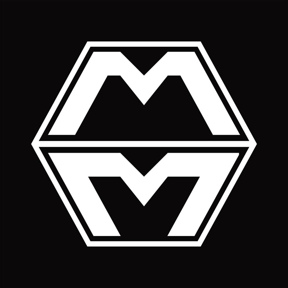 MM Logo monogram with hexagon shape up and down design template vector