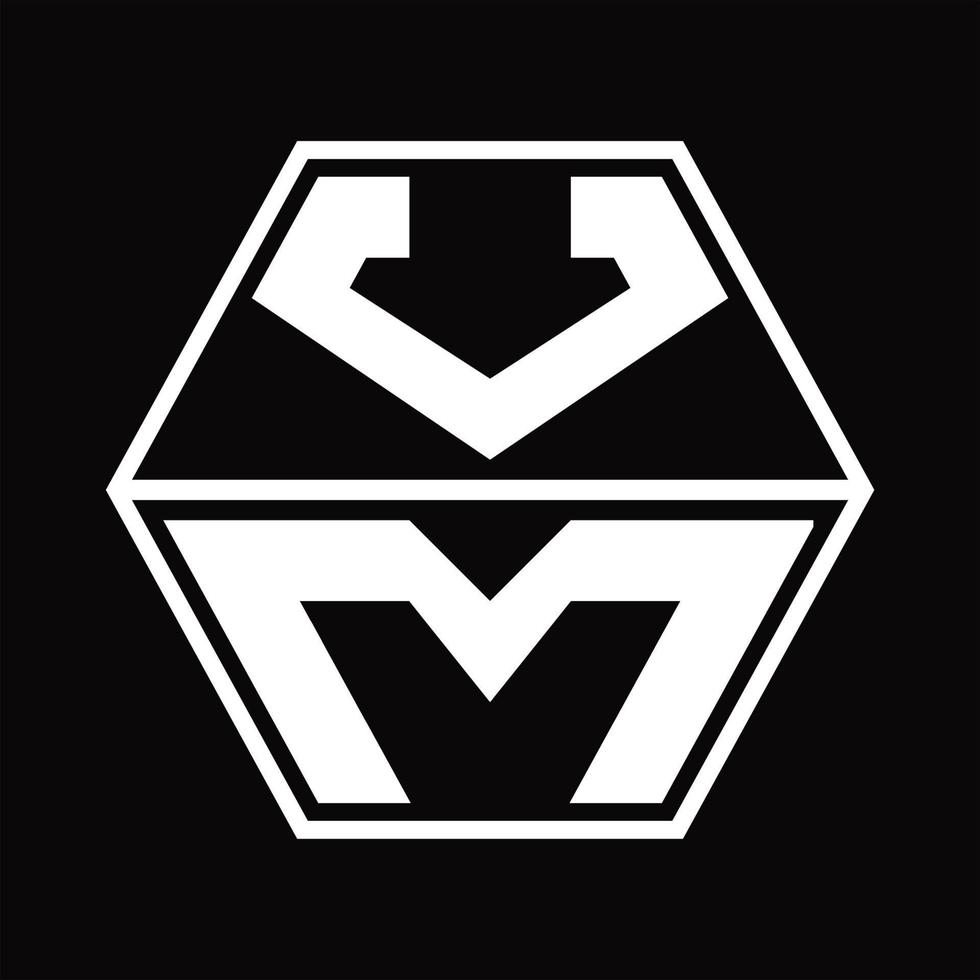 VM Logo monogram with hexagon shape up and down design template vector