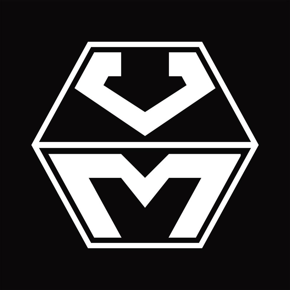 VM Logo monogram with hexagon shape up and down design template vector