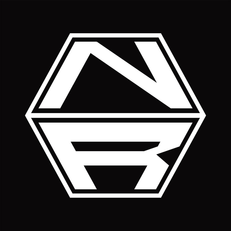 monograma del logotipo nr con plantilla de diseño de forma hexagonal hacia arriba y hacia abajo vector