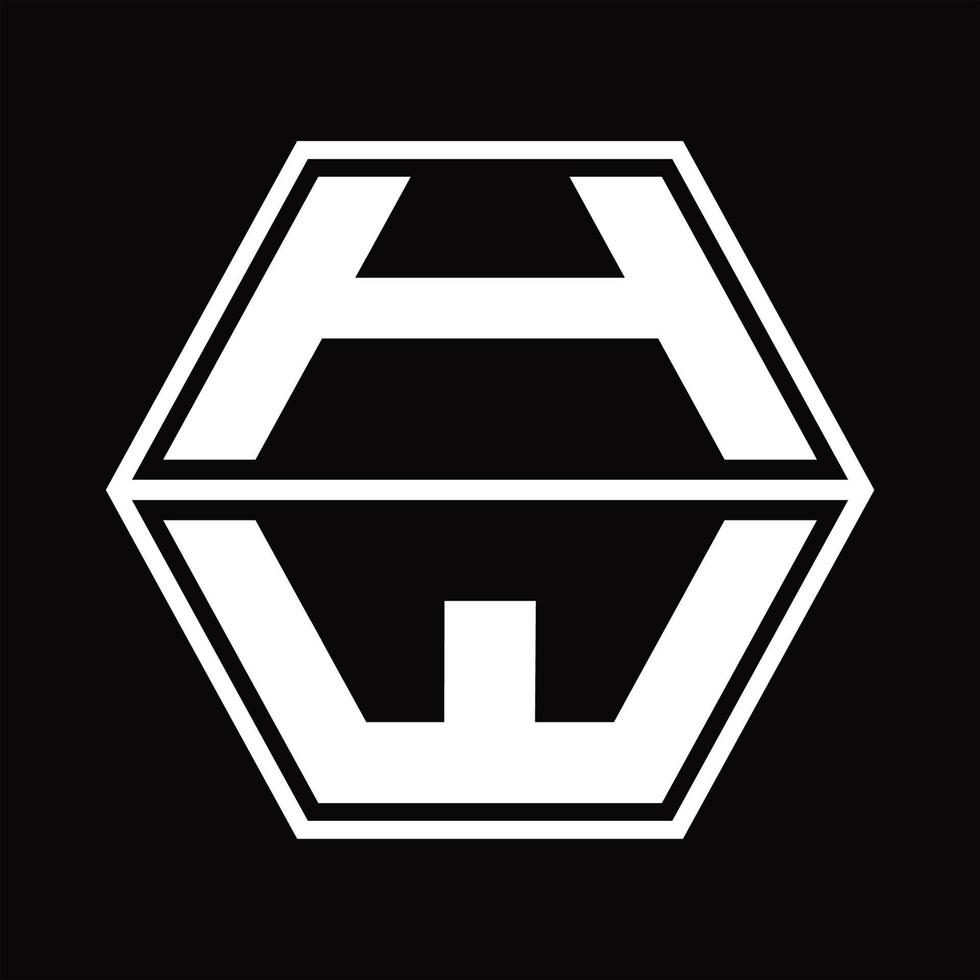 HW Logo monogram with hexagon shape up and down design template vector