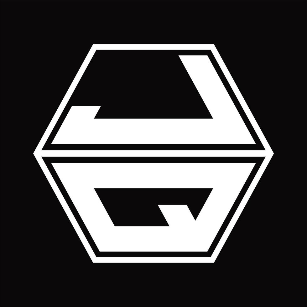 JQ Logo monogram with hexagon shape up and down design template vector