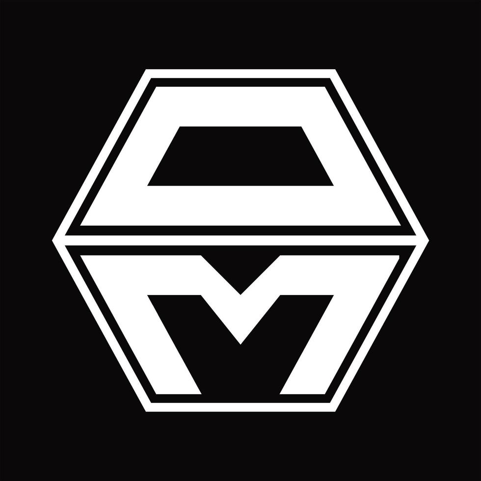 OM Logo monogram with hexagon shape up and down design template vector