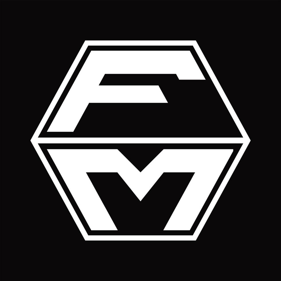 monograma del logotipo de fm con plantilla de diseño de forma hexagonal hacia arriba y hacia abajo vector